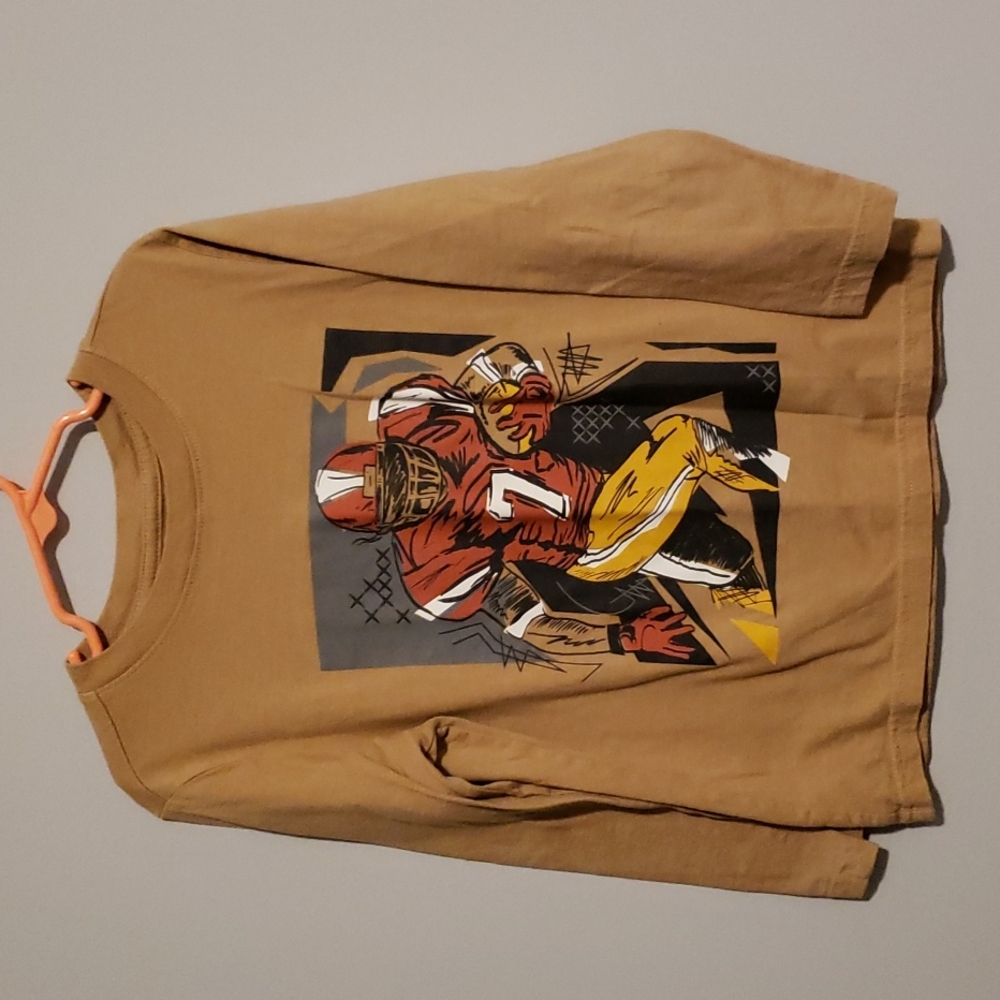 Boy's 5T Cat & Jack tan long sleeve shirt with football player
